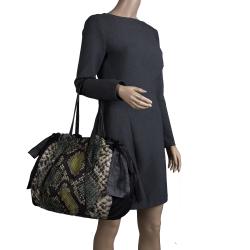 Pre Owned Prada Black Green Python Print Nylon St. Pitone Hobo