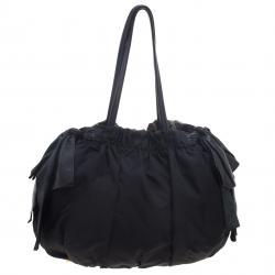 Pre Owned Prada Black Green Python Print Nylon St. Pitone Hobo