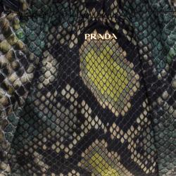 Pre Owned Prada Black Green Python Print Nylon St. Pitone Hobo