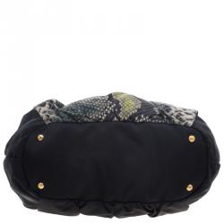 Pre Owned Prada Black Green Python Print Nylon St. Pitone Hobo