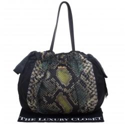 Pre Owned Prada Black Green Python Print Nylon St. Pitone Hobo
