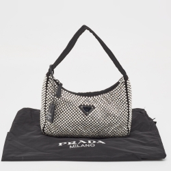 Pre Owned Prada Black Satin Crystals Re-Edition 2000 Baguette Bag