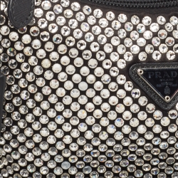 Pre Owned Prada Black Satin Crystals Re-Edition 2000 Baguette Bag