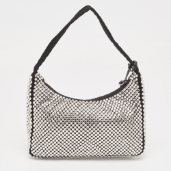 Pre Owned Prada Black Satin Crystals Re-Edition 2000 Baguette Bag