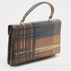Pre Owned Prada Multicolor Tartan Leather Flap Top Handle Bag