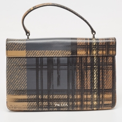 Pre Owned Prada Multicolor Tartan Leather Flap Top Handle Bag