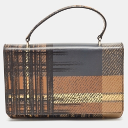 Pre Owned Prada Multicolor Tartan Leather Flap Top Handle Bag