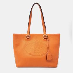 Prada Orange Leather Vitello Daino Tote Bag