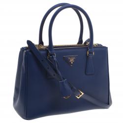 Prada Navy Blue Saffiano Lux Leather Small Double Zip Tote