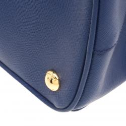 Pre Owned Prada Navy Blue Saffiano Lux Leather Small Double Zip Tote