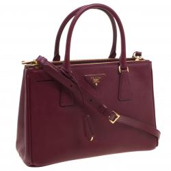 Pre Owned Prada Burgundy Saffiano Lux Leather Small Double Zip Tote