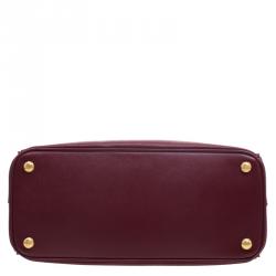Pre Owned Prada Burgundy Saffiano Lux Leather Small Double Zip Tote