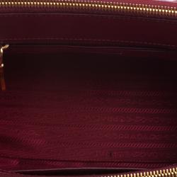 Pre Owned Prada Burgundy Saffiano Lux Leather Small Double Zip Tote