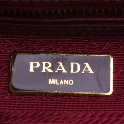 Pre Owned Prada Burgundy Saffiano Lux Leather Small Double Zip Tote