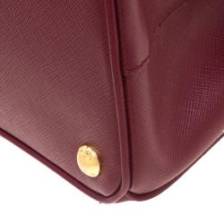 Pre Owned Prada Burgundy Saffiano Lux Leather Small Double Zip Tote