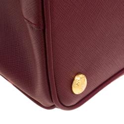 Pre Owned Prada Burgundy Saffiano Lux Leather Small Double Zip Tote
