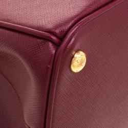 Pre Owned Prada Burgundy Saffiano Lux Leather Small Double Zip Tote
