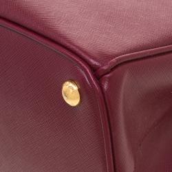 Pre Owned Prada Burgundy Saffiano Lux Leather Small Double Zip Tote