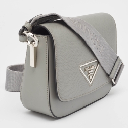 Pre Owned Prada Grey Saffiano Cuir and City Leather Identity Shoulder Bag
