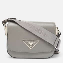 Pre Owned Prada Grey Saffiano Cuir and City Leather Identity Shoulder Bag