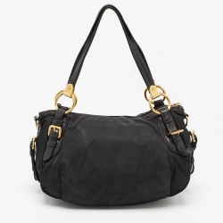 Pre Owned Prada Black Nylon and Leather Ring Handle Hobo