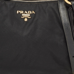 Pre Owned Prada Black Nylon and Leather Ring Handle Hobo