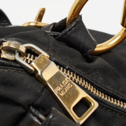 Pre Owned Prada Black Nylon and Leather Ring Handle Hobo