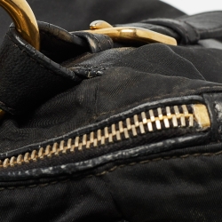 Pre Owned Prada Black Nylon and Leather Ring Handle Hobo