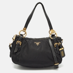 Pre Owned Prada Black Nylon and Leather Ring Handle Hobo