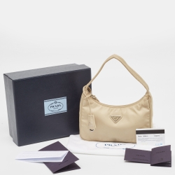 Pre Owned Prada Beige Tessuto Nylon Re-Edition 2000 Baguette Bag
