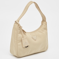 Pre Owned Prada Beige Tessuto Nylon Re-Edition 2000 Baguette Bag