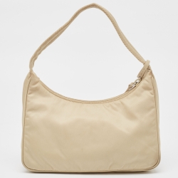 Pre Owned Prada Beige Tessuto Nylon Re-Edition 2000 Baguette Bag