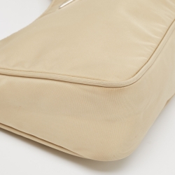 Pre Owned Prada Beige Tessuto Nylon Re-Edition 2000 Baguette Bag