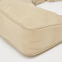 Pre Owned Prada Beige Tessuto Nylon Re-Edition 2000 Baguette Bag