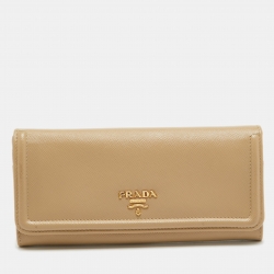 Prada Beige Saffiano Leather Flap Continental Wallet