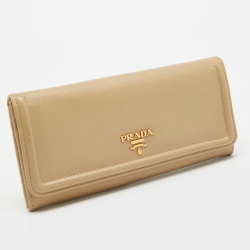 Prada Beige Saffiano Leather Flap Continental Wallet