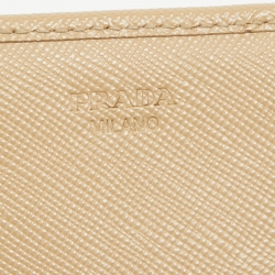 Prada Beige Saffiano Leather Flap Continental Wallet
