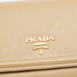 Prada Beige Saffiano Leather Flap Continental Wallet