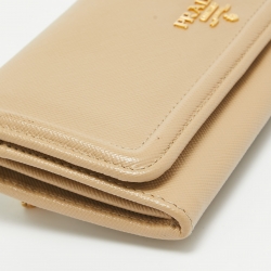 Prada Beige Saffiano Leather Flap Continental Wallet