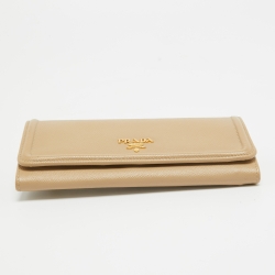 Prada Beige Saffiano Leather Flap Continental Wallet