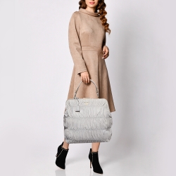 Pre Owned Prada Grey Gaufre Leather Frame Hobo