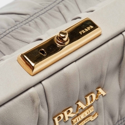 Pre Owned Prada Grey Gaufre Leather Frame Hobo