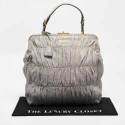 Pre Owned Prada Grey Gaufre Leather Frame Hobo