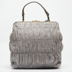 Pre Owned Prada Grey Gaufre Leather Frame Hobo