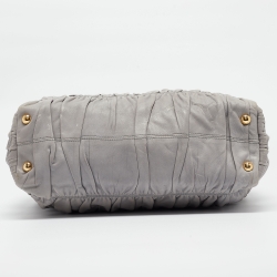 Pre Owned Prada Grey Gaufre Leather Frame Hobo