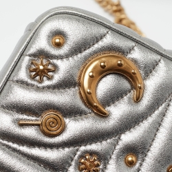 مملوكة مسبقًا Prada Silver Diagramme Leather Small Embellished Shoulder Bag