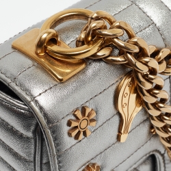 مملوكة مسبقًا Prada Silver Diagramme Leather Small Embellished Shoulder Bag