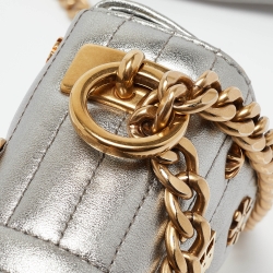 مملوكة مسبقًا Prada Silver Diagramme Leather Small Embellished Shoulder Bag