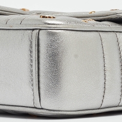 مملوكة مسبقًا Prada Silver Diagramme Leather Small Embellished Shoulder Bag