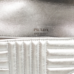 مملوكة مسبقًا Prada Silver Diagramme Leather Small Embellished Shoulder Bag